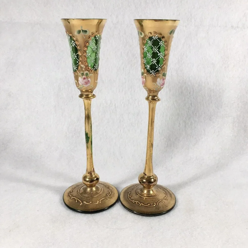 Vtg. Murano - Gold & Green -Venetian Glass- Liquor Goblet- 6.25